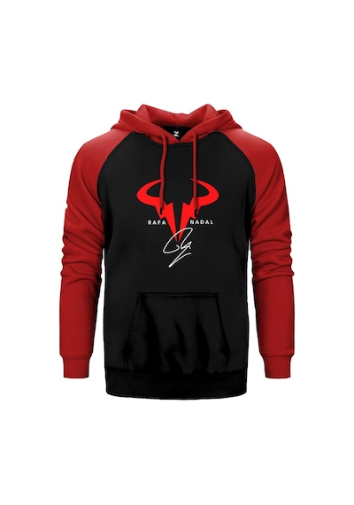 Rafael Nadal Logo Kırmızı Renk Reglan Kol Kapşonlu Sweatshirt Kırmızı