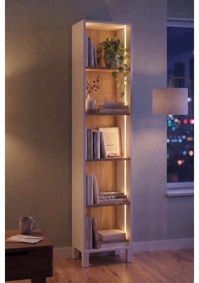 Robin Home Silva 5 Raflı Neon Led Işıklı Dar Alan Kitaplık Ahşap Ayaklı Sepet-beyaz 183cm Robin Home Silva 5 Raflı Neon Led Işıklı Dar Alan Kitaplık Ahşap Ayaklı Sepet-beyaz 183cm