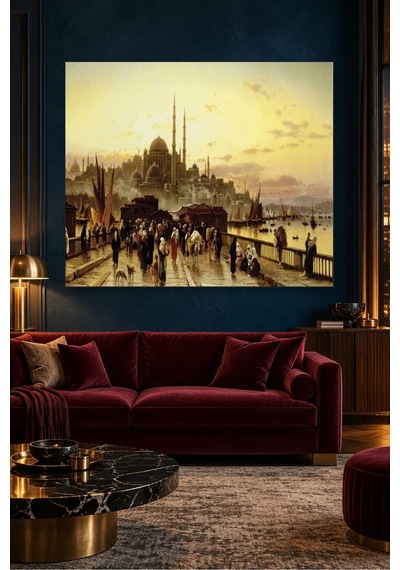 Fida Galata Köprüsünden Yeni Cami Manzarası Canvas Tablo Çok Renkli