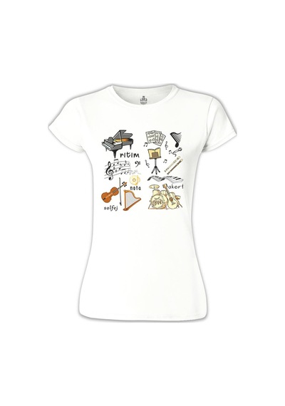 Müzik - Akort Beyaz Kadın Tshirt 001