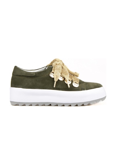 Bağcıklı Haki Süet Yüksek Taban Kadın Sneaker
