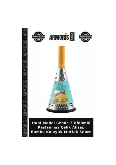 Huni Model Rende 3 Bölümlü Paslanmaz Çelik Ahşap Bambu Kolaylık Mutfak Sebze Çok Renkli
