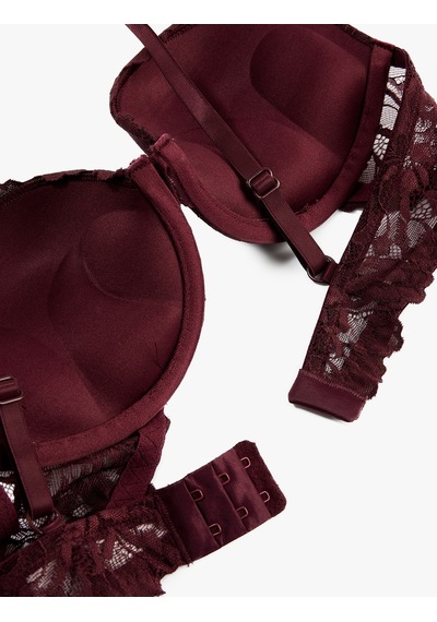 Koton Dantel Detaylı Destekli Ekstra Dolgulu Sütyen Bordo 6wlk10158mk Bordo