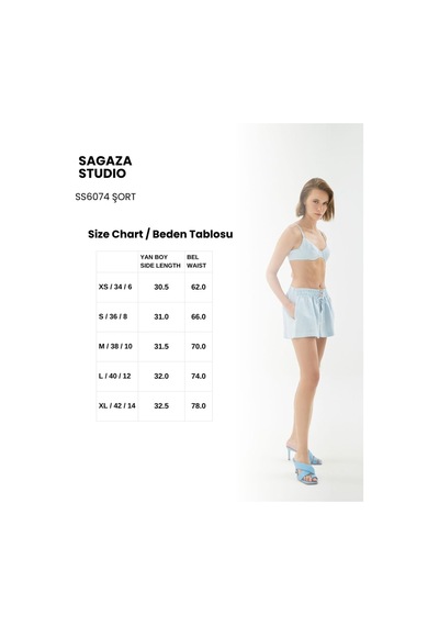 Sagaza Studio Ss6074 Beli Lastikli Bağlamalı Mini Şort Mavi
