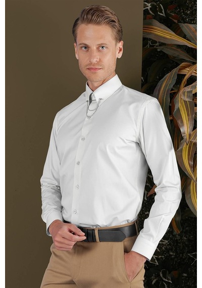 Efor Gk 704 Slim Fit Mavi Klasik Gömlek Mavi