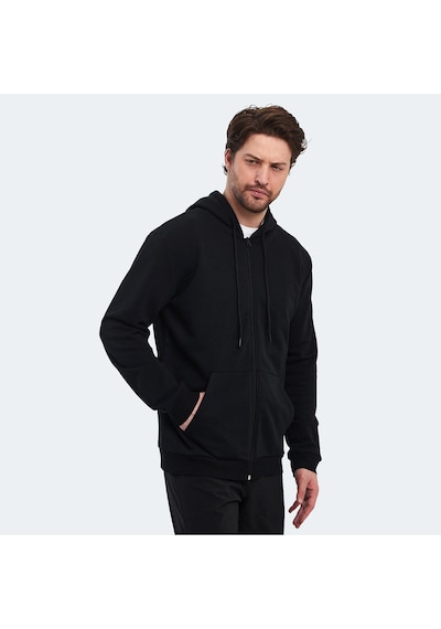 Slazenger KLARA I Erkek Fermuarlı Kapüşonlu Cepli Siyah Sweatshirt