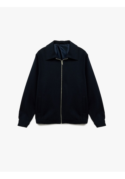 Koton Regular Fit Uzun Kollu Cepli Gömlek Yaka Fermuarlı Bomber Ceket Lacivert 6sam20003hk