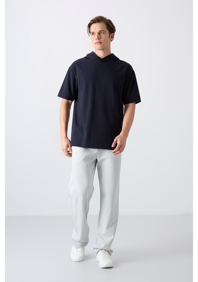 Tommy Life Lacivert Pamuklu Kalın Yumuşak Dokulu Oversize Fit Basic Erkek T-shirt - 88352 Lacivert