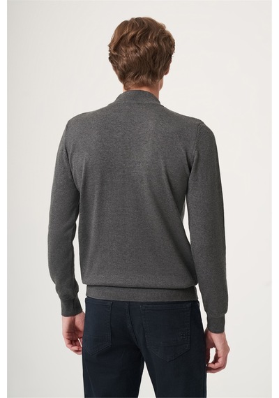 İmza Füme Polo Yaka Uzun Kol Örme Comfort Fit Pamuklu Kazak 1012265150