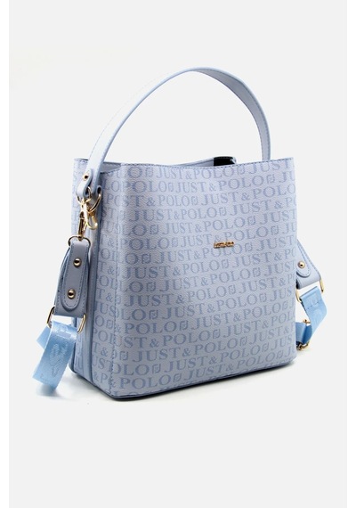 Just Polo Kadın Monogram Baskılı El Ve Omuz Çantası Ebat 25 X 25 Mavi