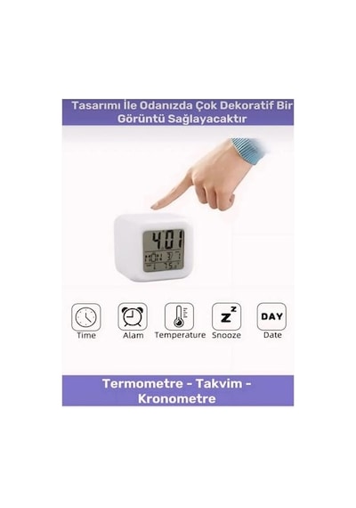 Tr Renk Değiştiren Küp Şeklinde Dijital Masa Saati: Alarm, Termometre Ve Tarih Özellikli Diğer