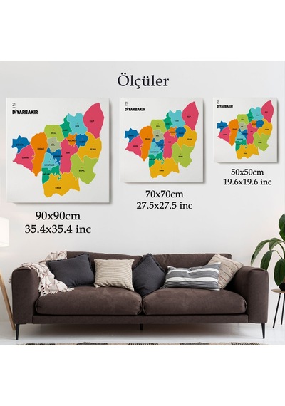 Diyarbakır İli Ve İlçeler Haritası Dekoratif Kanvas Tablo 1321 50 X 50