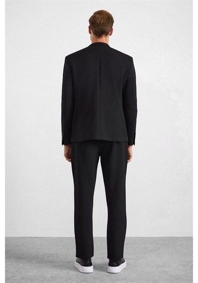 Süvari Siyah Slim Mono Yaka Düz Torba Cep 6 Drop Takım Elbise Stk1006900007-s09