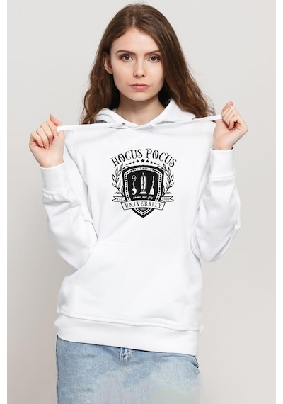 Hocus Pocus University Beyaz Kadın 3ip Kapşonlu Sweatshirt 001