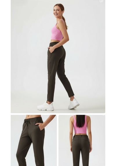 Move Yoga Pantolon Yüksek Bel Bağcıklı Rahat Kesim Spor & Günlük Alt Haki