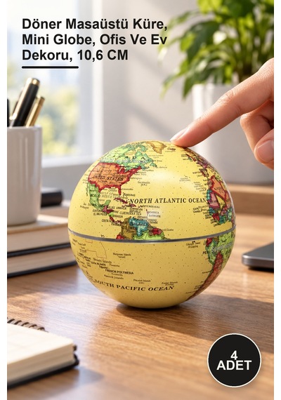 4 Adet Masa Üstü Dönen Dünya Küre Döner Masaüstü Küre, Mini Globe, Ofis Ve Ev Dekoru, 10,6 Cm 1