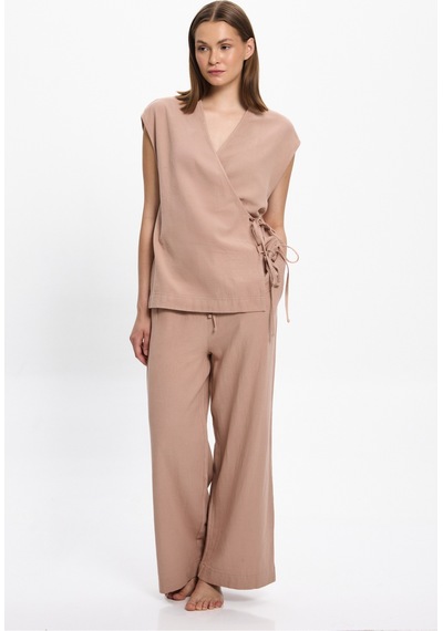 Toosalty Kadın Bej Bol Paça %100 Cotton Plaj Pantolon 25pl17st Bej