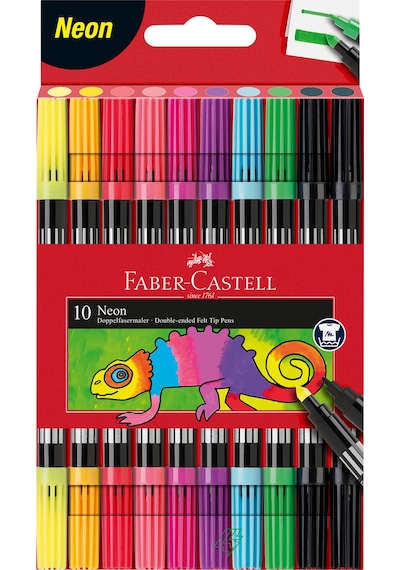 Faber-Castell Çift Uçlu Neon Keçeli Kalem, 10 Renk, İnce ve Kalın Uçlu,Dayanıklı Parlak Renkler,Su Bazlı Mürekkep