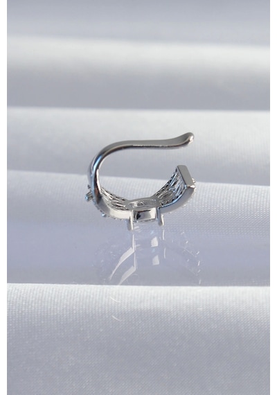 Pirinç Gümüş Renk Zirkon Taş Kaplama Earcuff Küpe Çok Renkli