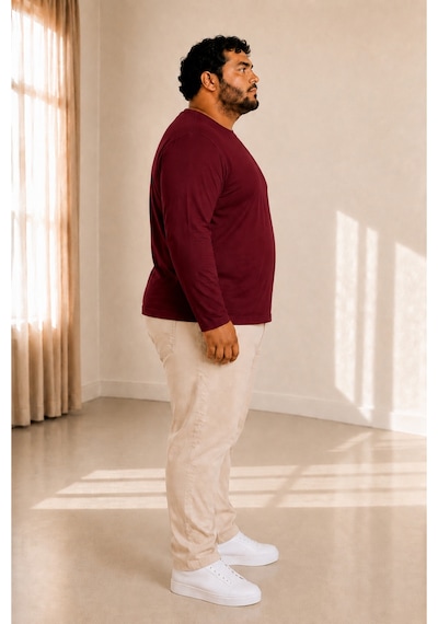 Sngl Tekstil Erkek Büyük Beden Oversize Uzun Kollu V Yaka T-shirt 3xl 4xl 5xl 6xl 7xl 8xl 9xl Bordo