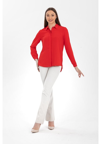 Pera Moda Basic Önü Kısa Arkası Uzun Küçük Ve Büyük Bedenli Jessica Gömlek Kırmızı