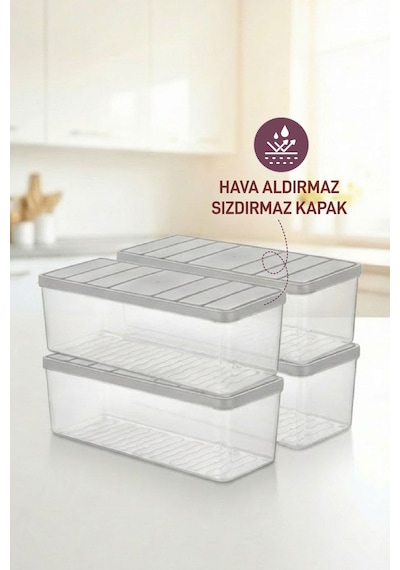 Selka Home 4 Adet 2 Lt. Nora Organizer Buzdolabı Buzluk Düzenleyici Saklama Kabı