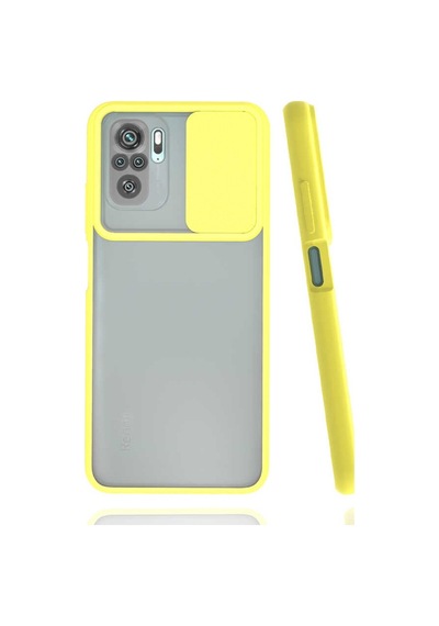 Kilifone - Xiaomi Uyumlu Redmi Note 10 - Kılıf Slayt Sürgülü Arkası Buzlu Lensi Kapak - Sarı