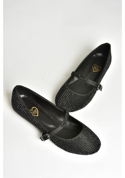 Fox Shoes U726628004 Siyah Kumaş Taş Detaylı Babet Siyah