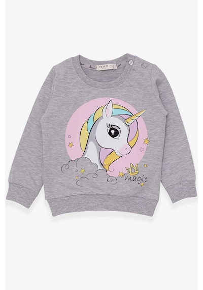 Breeze Kız Çocuk Sweatshirt Baskılı Unicorn 1.5-5 Yaş, Gri Melanj
