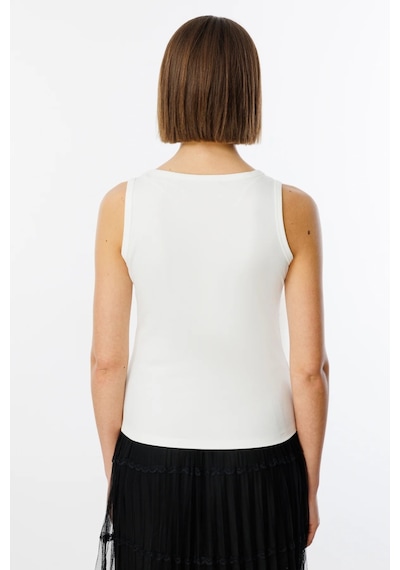 On Fashion Taşlı Kolsuz V Yaka Kadın Bluz 25y.on.blz.51384.01 Ekru