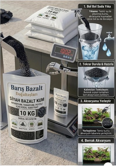 Tr Barış Bazalt Doğaltaşları 10 Kg Siyah Bazalt Akvaryum Kumu Bitkili Ve Tatlı Su Akvaryumları İçin Dekorat