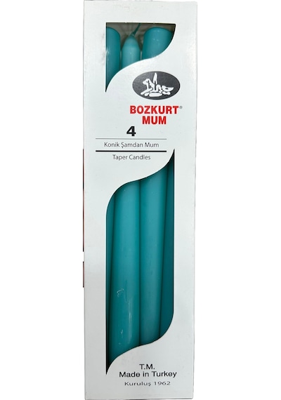 Bozkurt Konik Şamdan Mum Fener Mumu - Turkuuaz - 24 Cm. - 4 Adetlik Paket Turkuaz