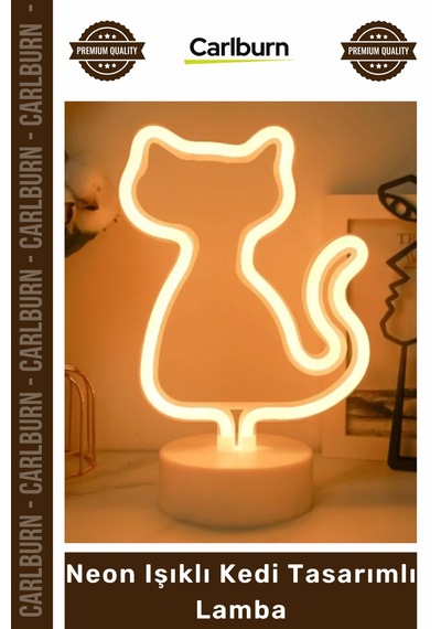 Özel Üretim Dekoratif Gece Masaüstü Standlı Usb Pilli Estetik Led Neon Işıklı Kedi Tasarımlı Lamba Çok Renkli