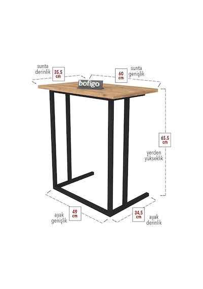 Bofigo Metal Ayaklı Laptop Sehpası Kahvaltı Masası Çam