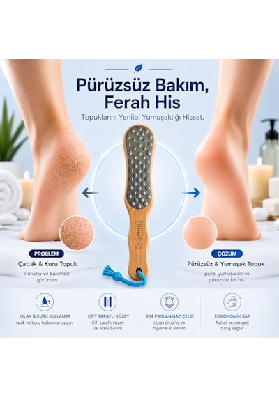 Bluefox Çift Taraflı Ayak Törpüsü Paslanmaz Çelik Nasır Ve Topuk Çatlağı Törpüsü, Ergonomik Saplı, Islak/kuru Kullanıma Uygun, Ev Tipi Pedikür Ayak Ovucu