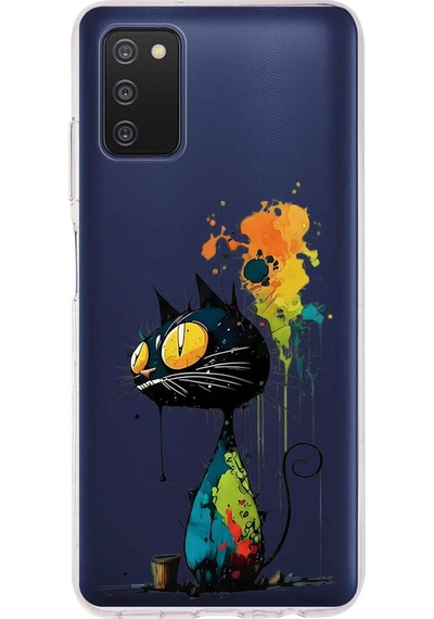 Samsung Galaxy A03s İle Uyumlu Splash Kedi Tasarımlı Şeffaf Silikon Kılıf Şeffaf