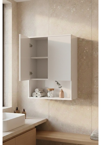 Tuna Çamaşır Makinesi Üst Dolabı, Çok Amaçlı Dolap, Kapaklı Banyo Dolabı Beyaz Beyaz