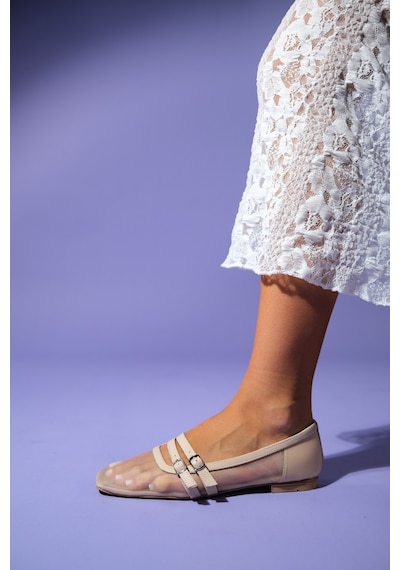 Luvishoes Luvi Shoes Moana Bej Fileli Kadın Babet Ayakkabı Bej