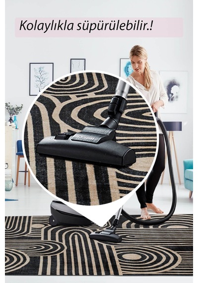 Artloop Fuga Kadife Dokulu Siyah/beyaz Modern Desenli Halı Ka 13