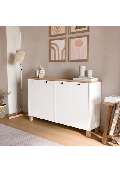 Robin Home Alaska Konsol 4 Kapaklı Ahşap Ayaklı 120cm Sepet-beyaz Beyaz