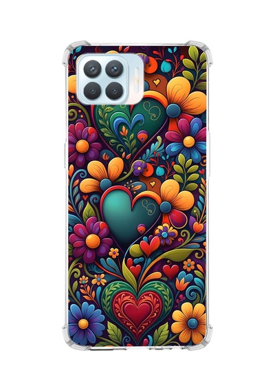 Printify Oppo Reno4 Lite İle Uyumlu Düşlerin Dansı Serisi Çiçeklerin Dansı Tasarımlı Uv Baskılı Köşe Korumalı Antişok Kılıf Şeffaf