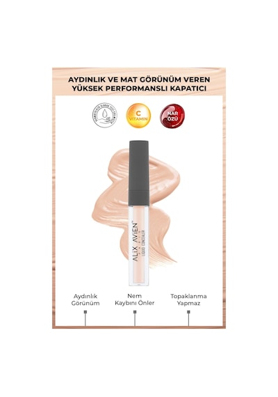 Alix Avien Aydınlık Görünüm Sağlayan Yoğun Likit Göz Altı Kapatıcısı Liquid Concealer 102 Rose Beige