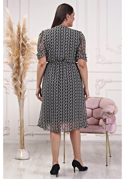 Dip Moda Kadın Kruvaze Yaka Büyük Beden Elbise Dpnb80622 Siyah