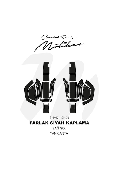 Shad Sh23 Arka Sağ Sol Yan Çanta Parlak Siyah Kaplama Sticker Eti