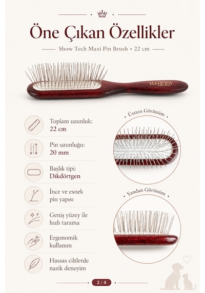 Showtech Maxi Pin Brush Kedi Ve Köpekler İçin Hassas Tarama Fırçası 22 Cm