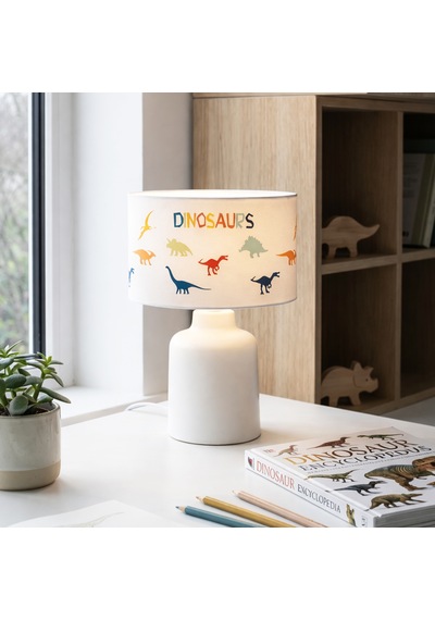 Homing Kumaş Baskılı Dinazor Desenli Çocuk Odası Abajur Krem