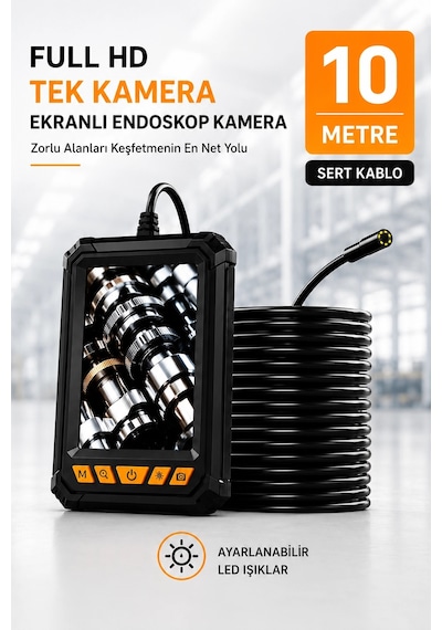 10 Metre Tek Kameralı Endoskop Kamera 1080p Hd Led Aydınlatmalı Sert Kablolu Yeni Kamera-1080p