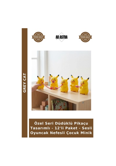 Özel Seri Düdüklü Pikaçu Tasarımlı - 12'li Paket - Sesli Oyuncak Nefesli Çocuk Minik