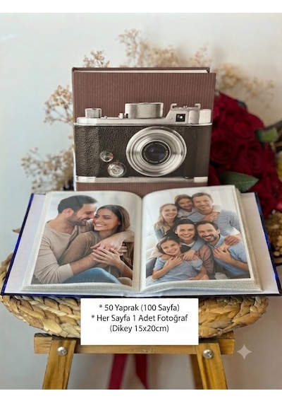 Rabsev Fotoğraf Albümü 15x21cm 100 Fotoğraf Kapasiteli Renkli Kamera Desenli Anı Albümü