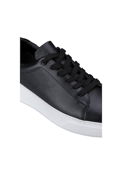 Hatemoğlu Erkek Siyah Deri Esnek Taban Bağcıklı Casual Ayakkabı Sneaker Siyah-beyaz